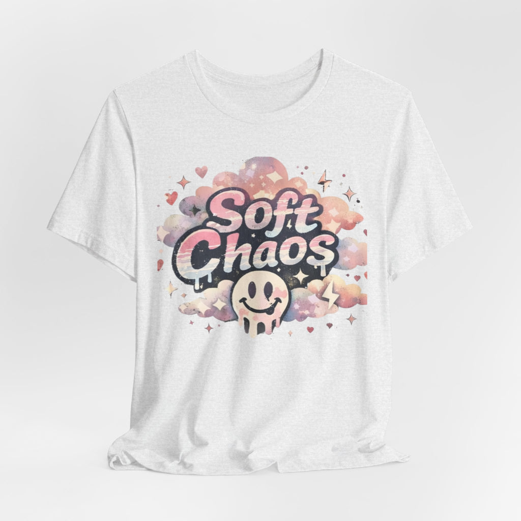Soft Chaos Graphic Tee — Cute Pastel Cloud Smiley Shirt
