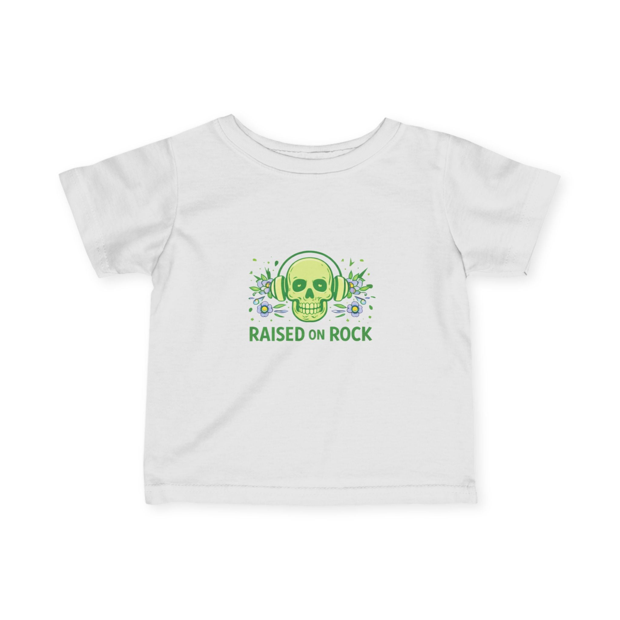 Infant Tee — "Raised on Rock" Neon Skull Baby Shirt