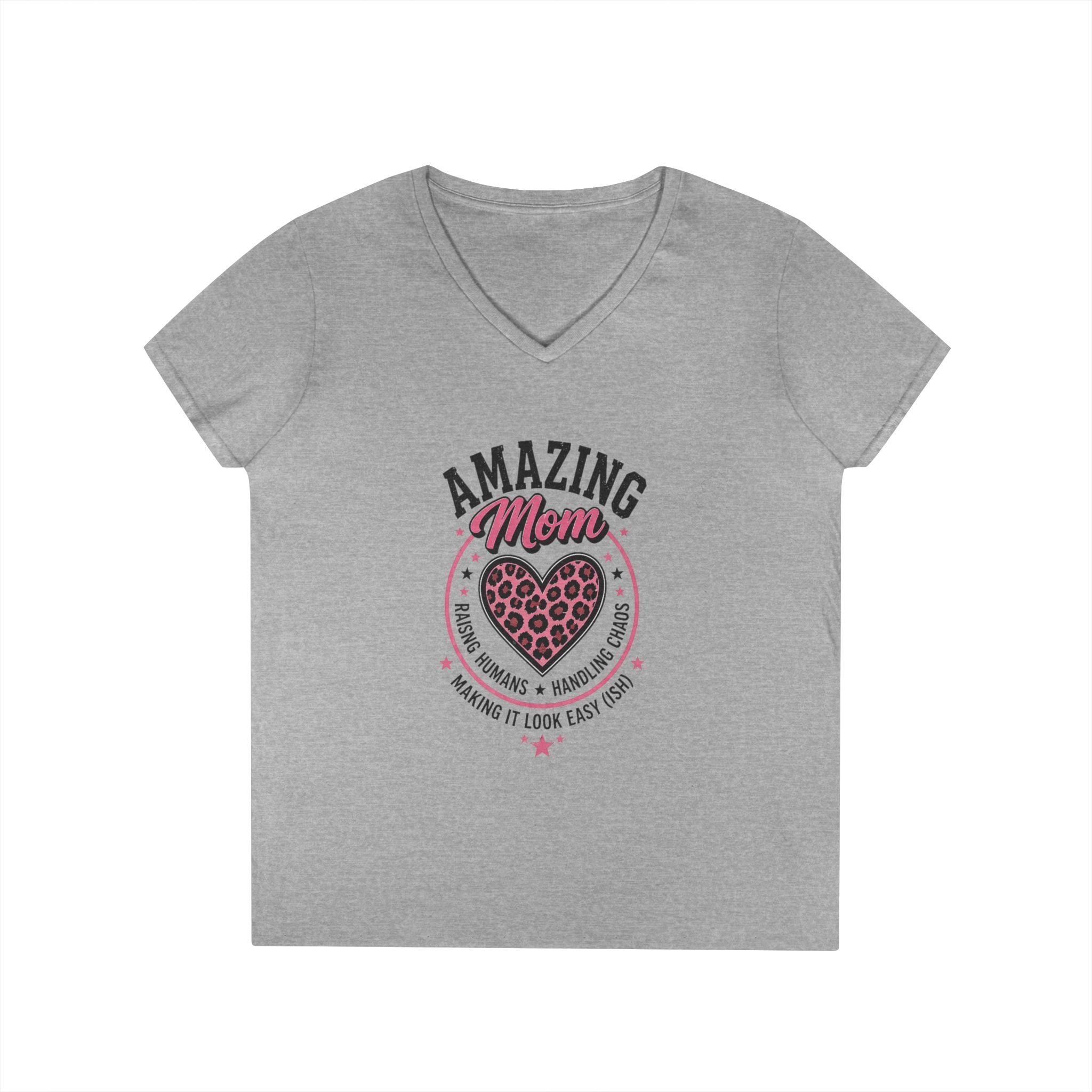 Amazing Mom V-Neck Tee — "Amazing Mom" Heart Graphic Mother's Day Shirt