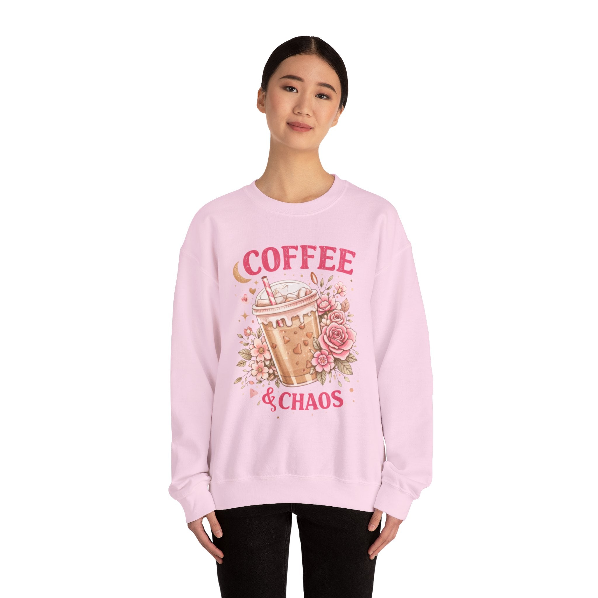 Coffee & Chaos Sweatshirt — Cute Floral Iced Coffee Graphic Crewneck
