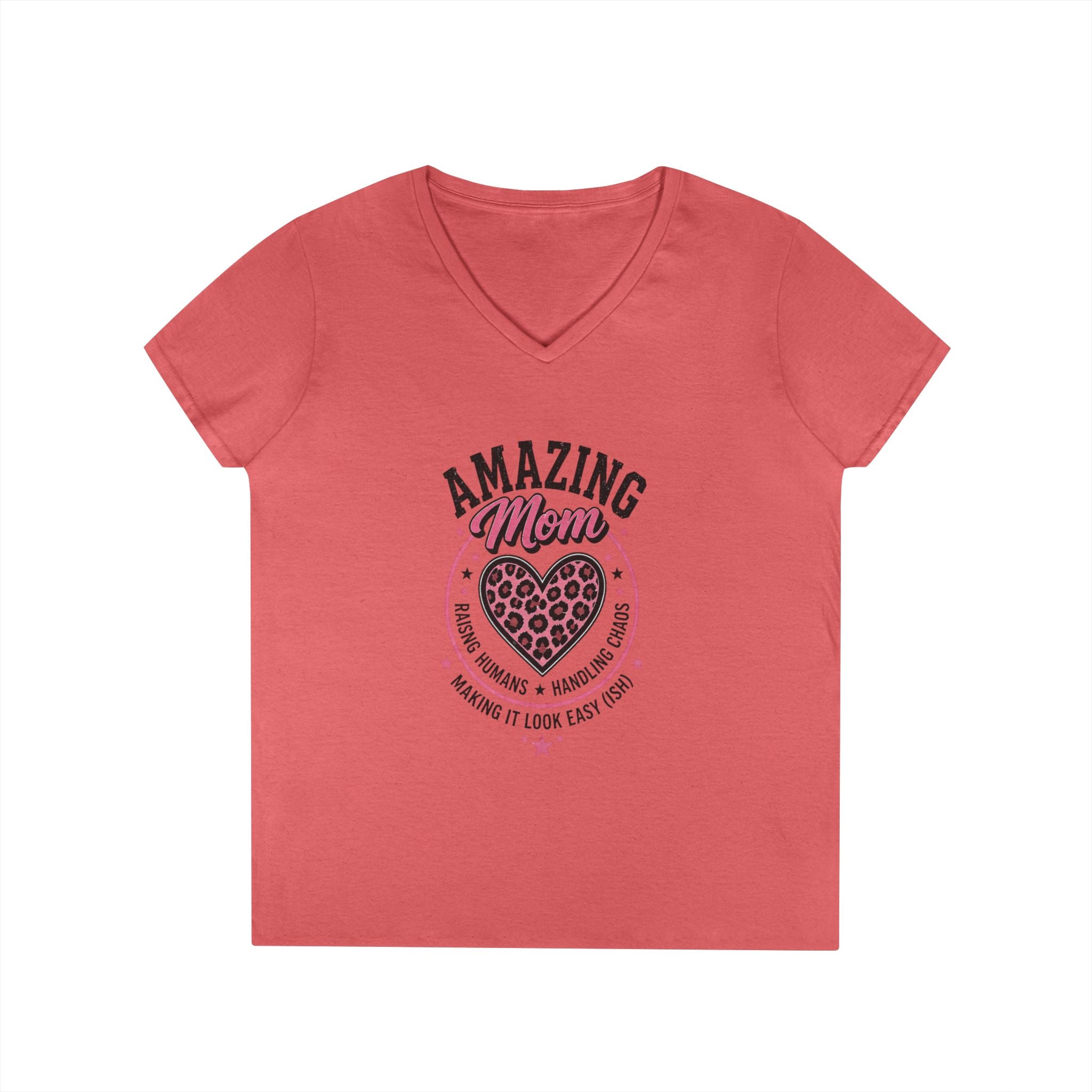 Amazing Mom V-Neck Tee — "Amazing Mom" Heart Graphic Mother's Day Shirt