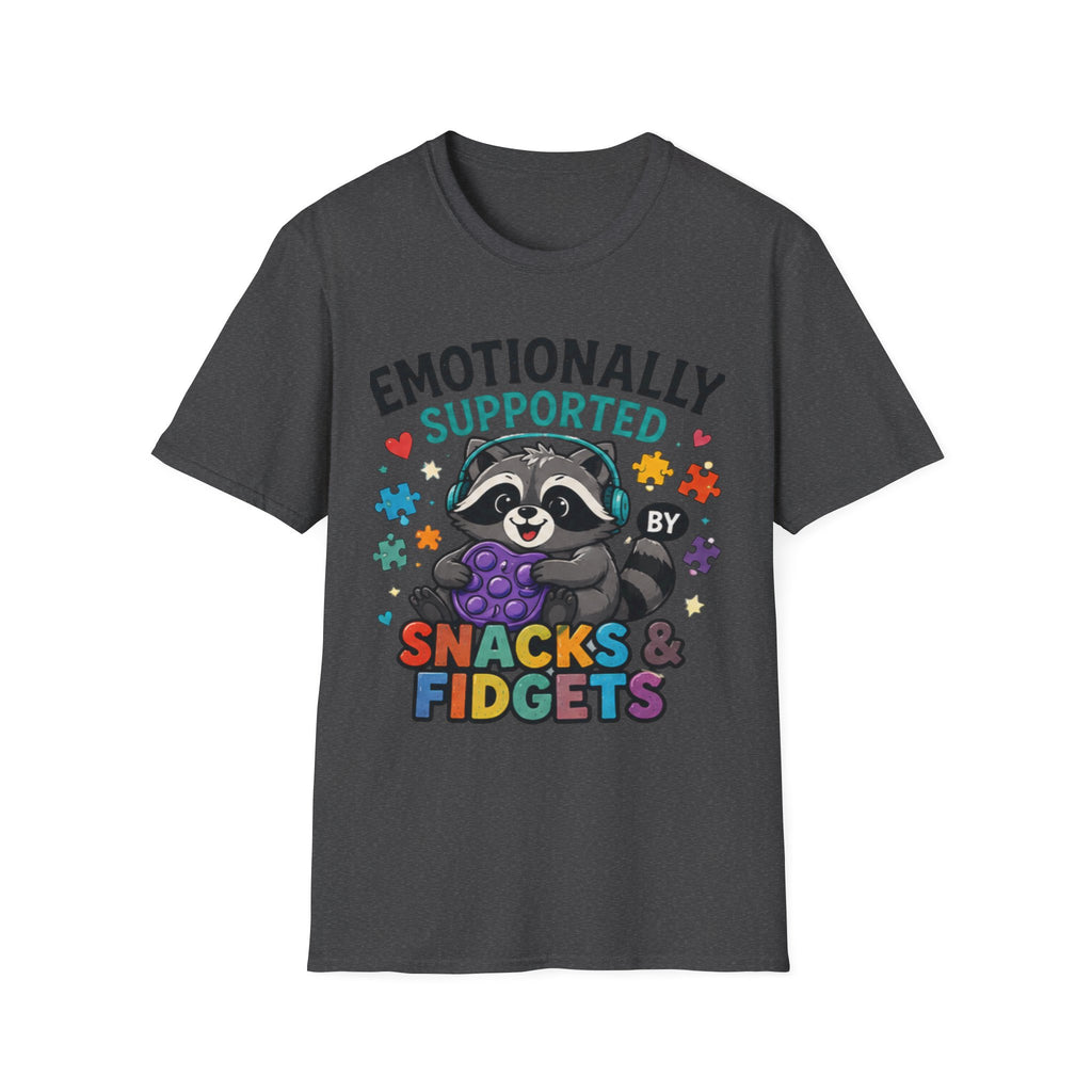 Emotionally Supported by Snacks & Fidgets" Cute Raccoon Graphic