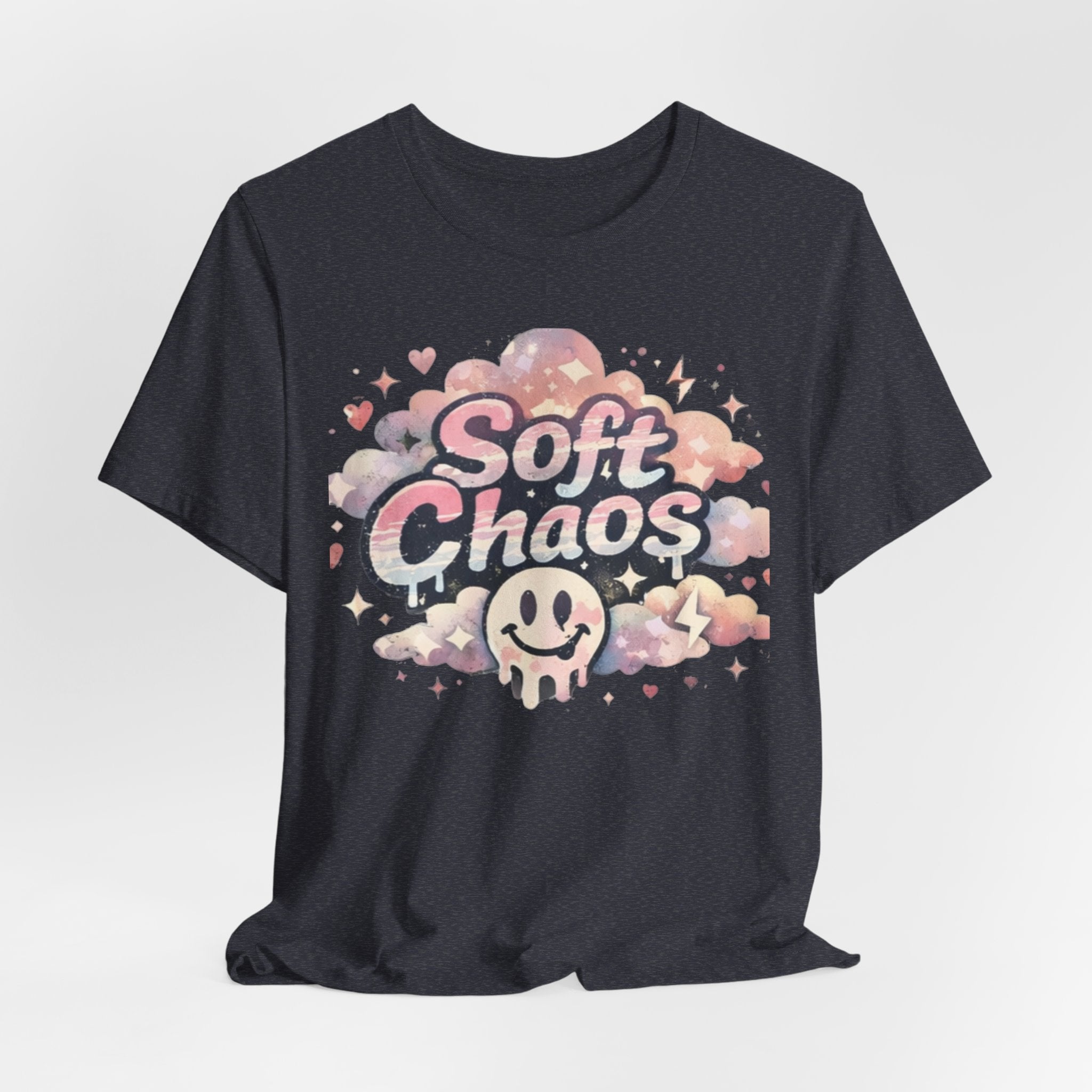 Soft Chaos Graphic Tee — Cute Pastel Cloud Smiley Shirt