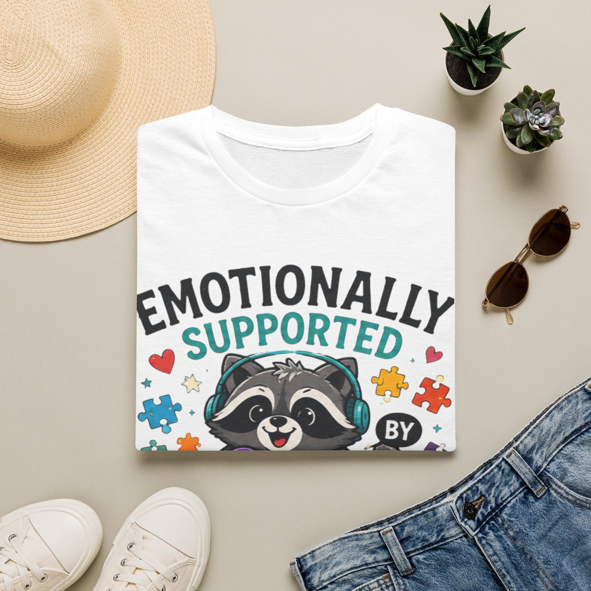 Emotionally Supported by Snacks & Fidgets" Cute Raccoon Graphic