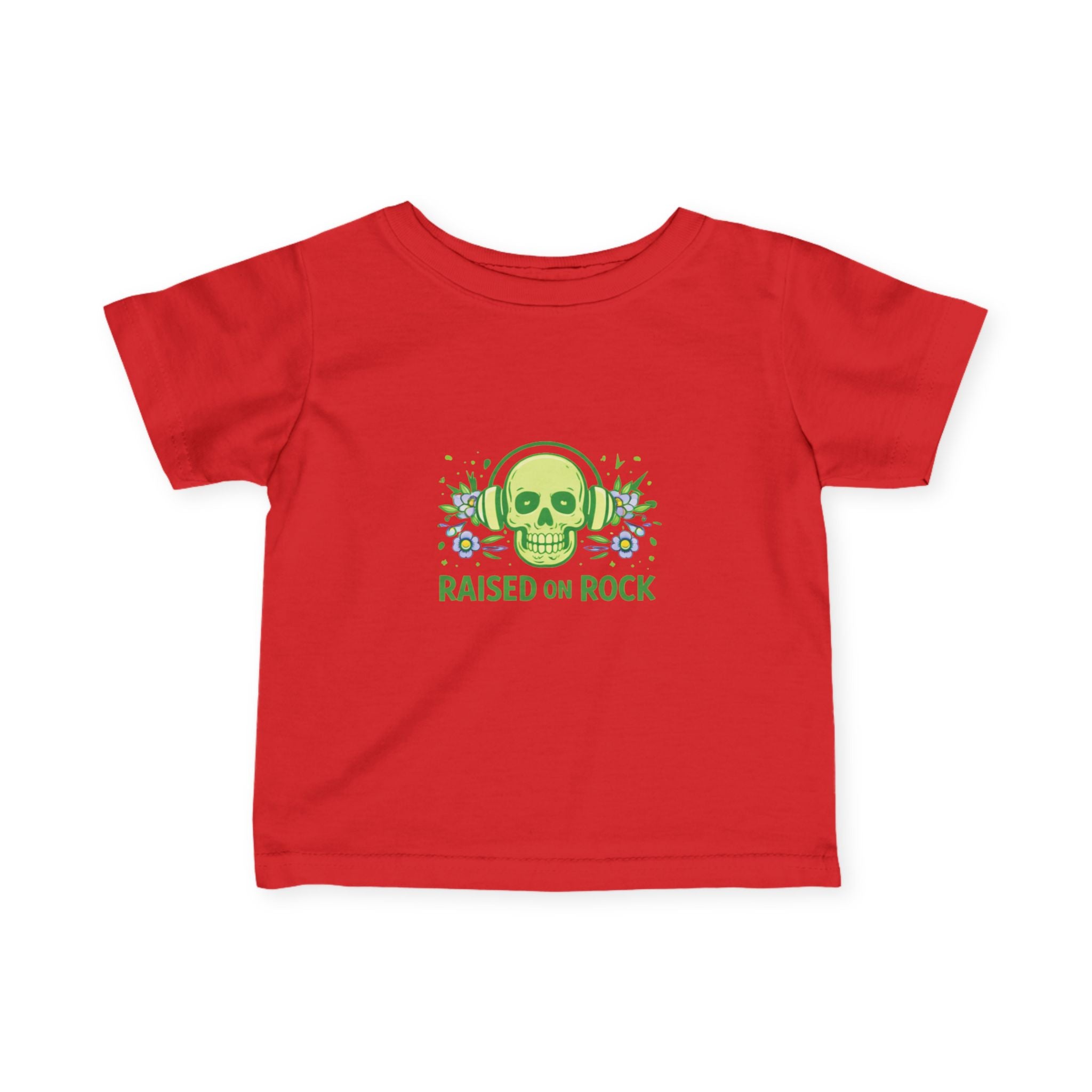 Infant Tee — "Raised on Rock" Neon Skull Baby Shirt