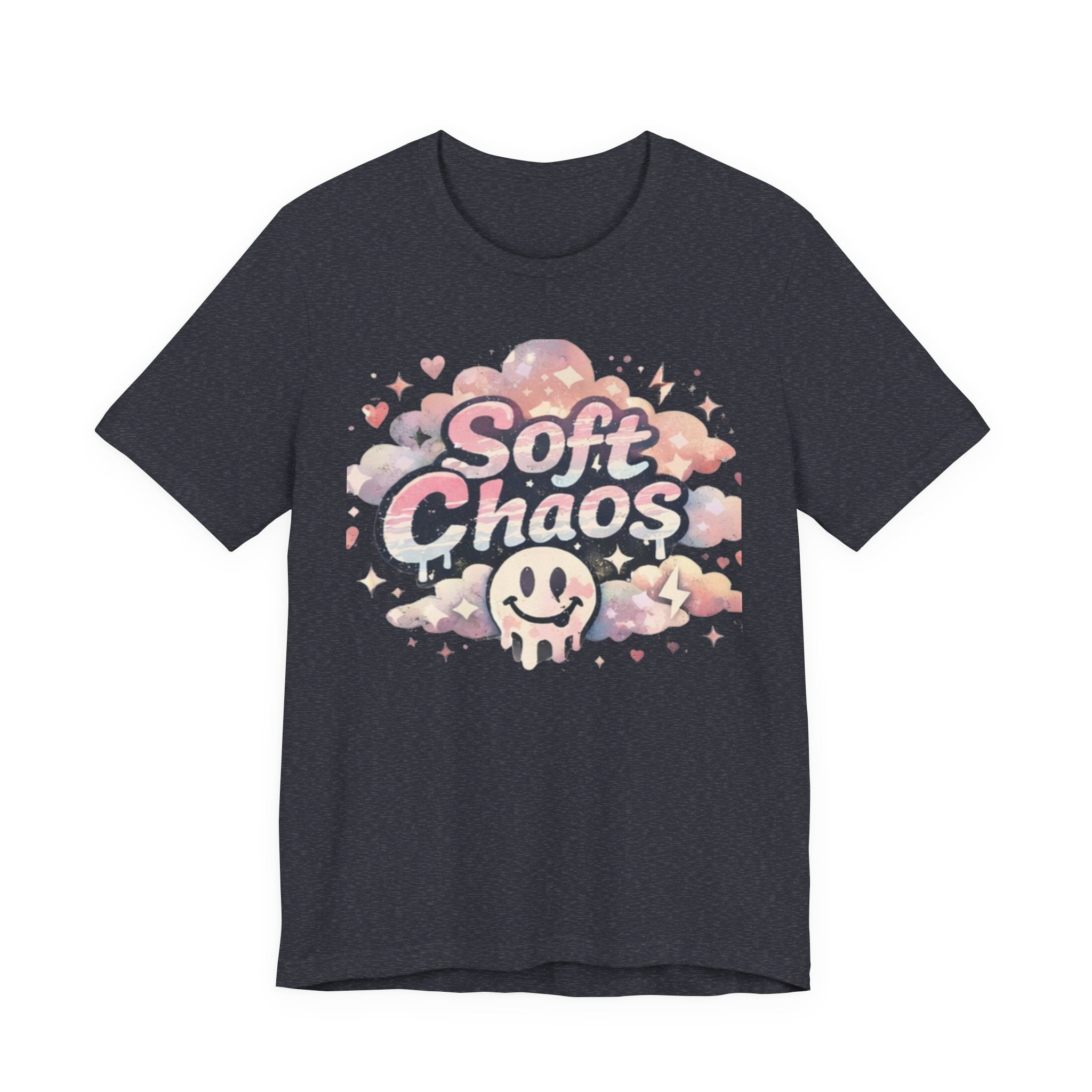 Soft Chaos Graphic Tee — Cute Pastel Cloud Smiley Shirt