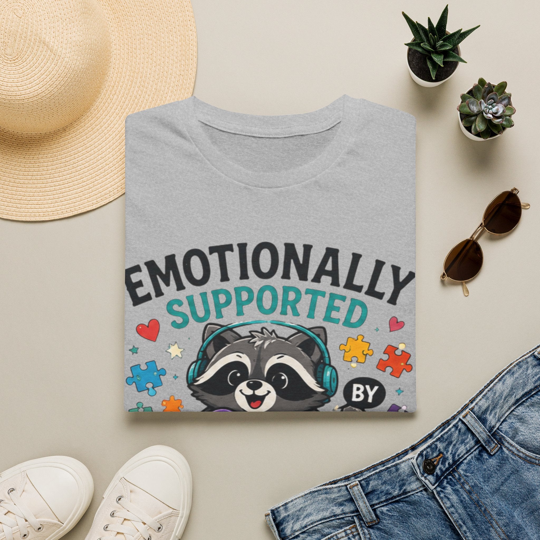 Emotionally Supported by Snacks & Fidgets" Cute Raccoon Graphic