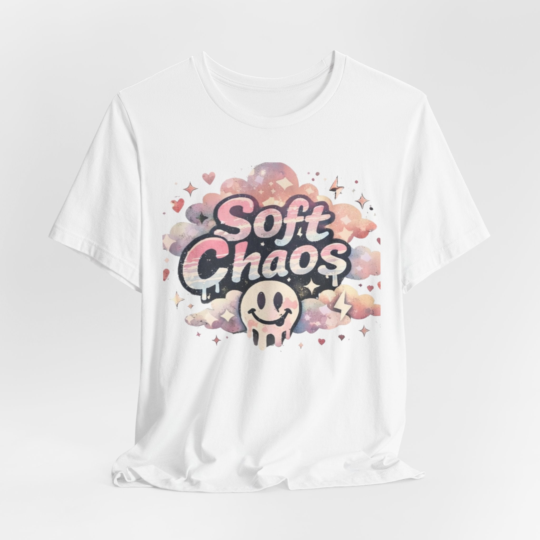 Soft Chaos Graphic Tee — Cute Pastel Cloud Smiley Shirt