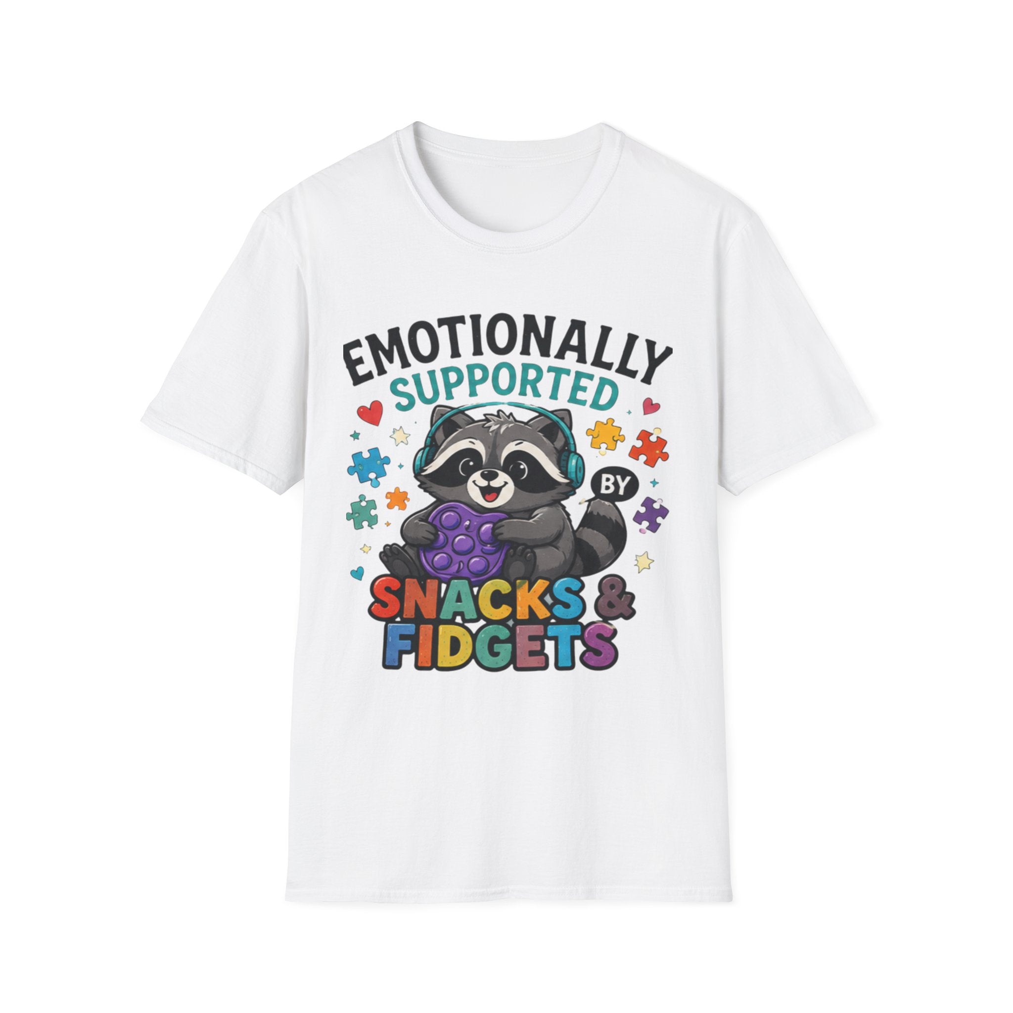 Emotionally Supported by Snacks & Fidgets" Cute Raccoon Graphic