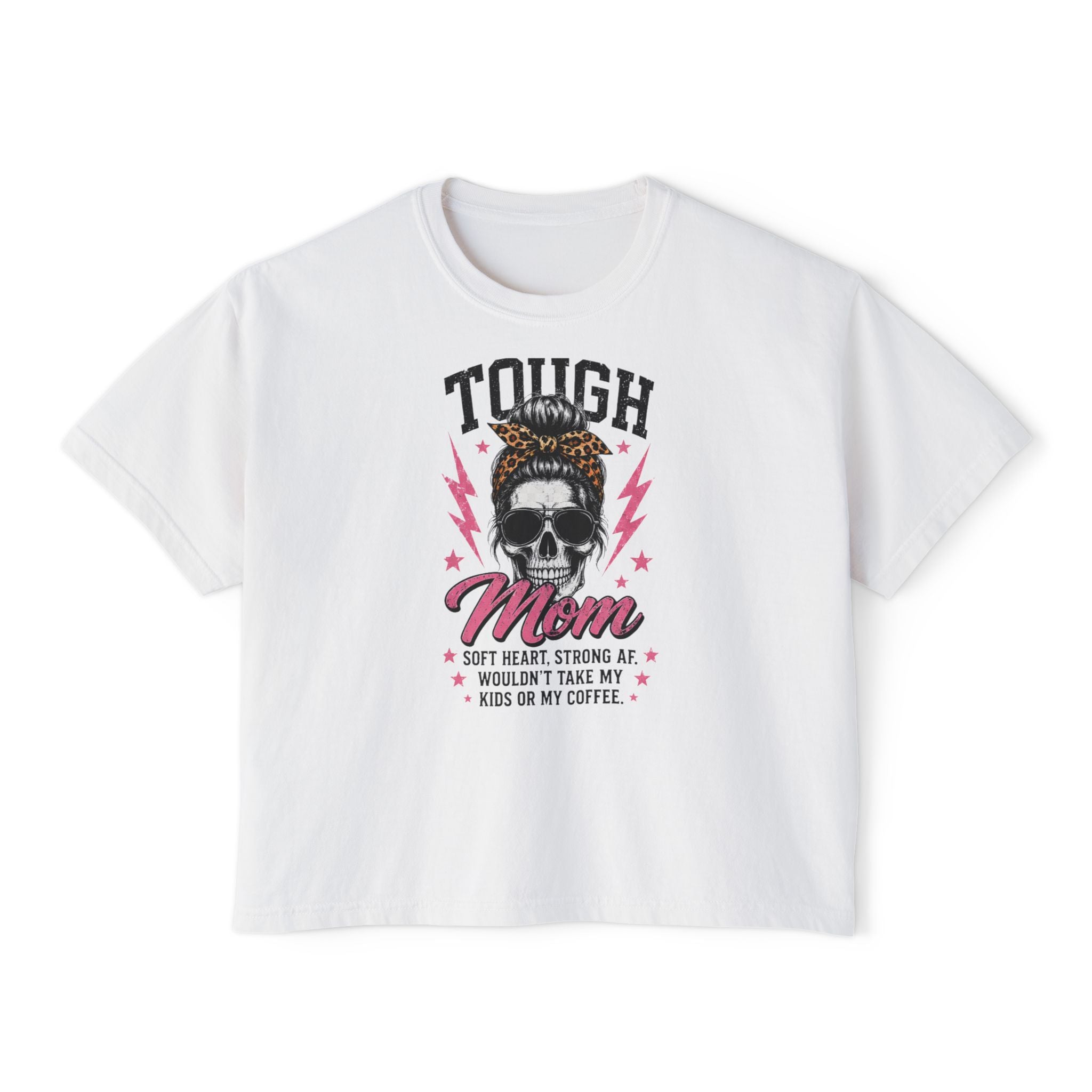 Tough Mom Boxy Tee — Skull Graphic "Tough Mom" Crop T-Shirt