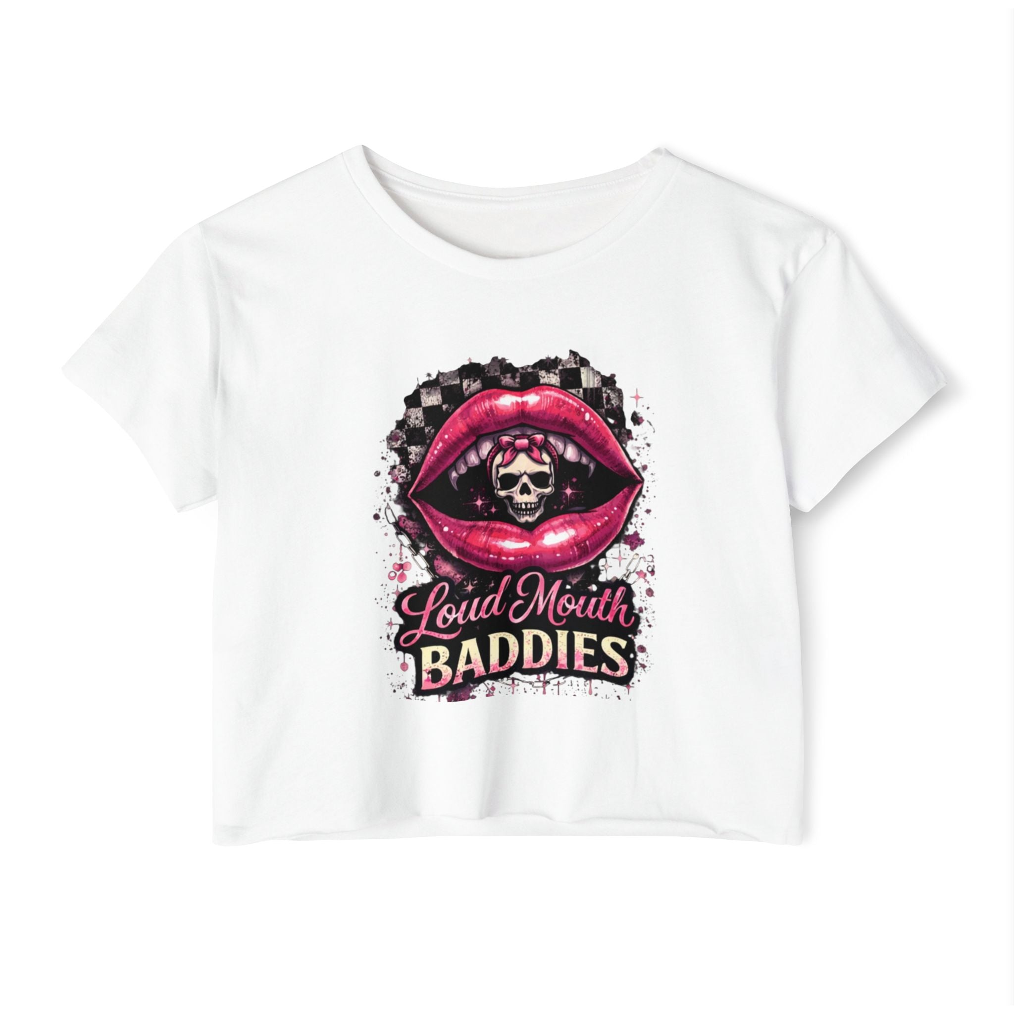 Loud Mouth Baddies Crop Top — Women's Festival Skull Lips Graphic Tee