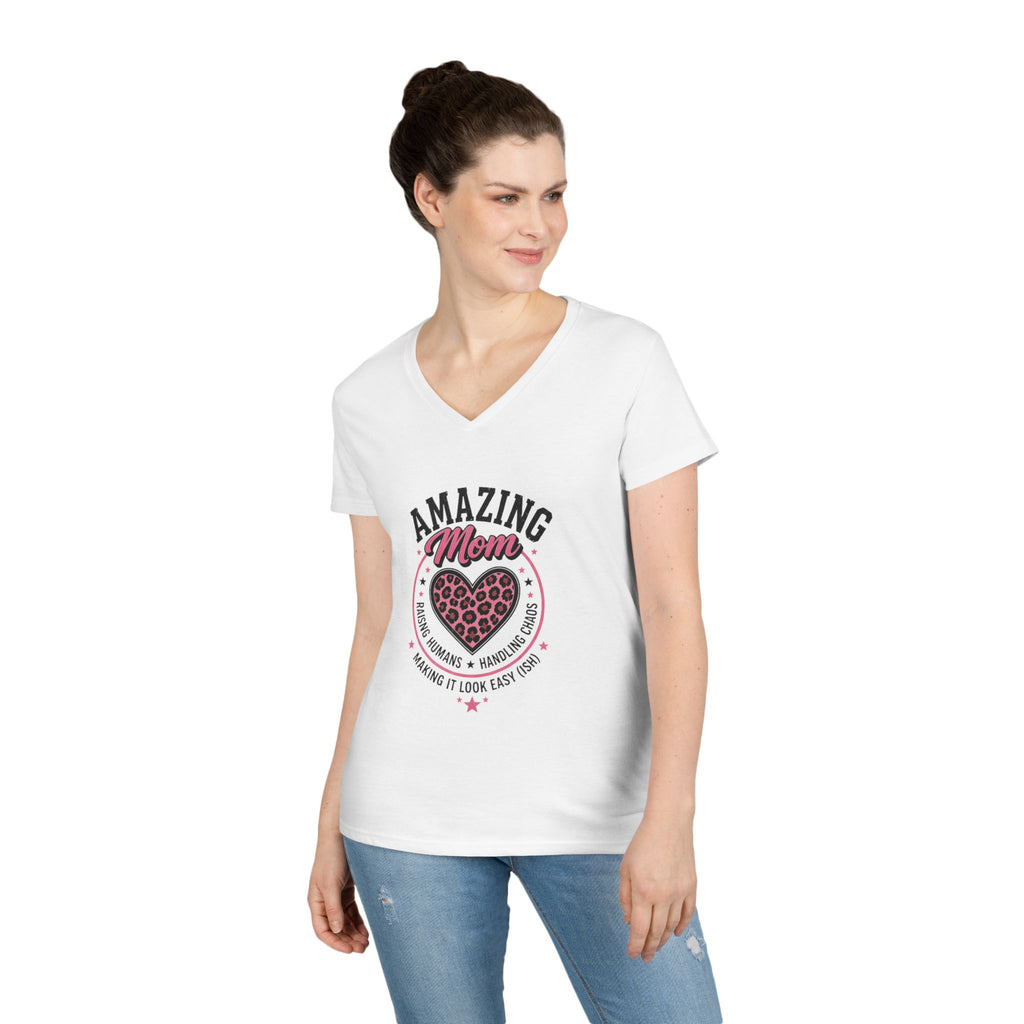 Amazing Mom V-Neck Tee — "Amazing Mom" Heart Graphic Mother's Day Shirt