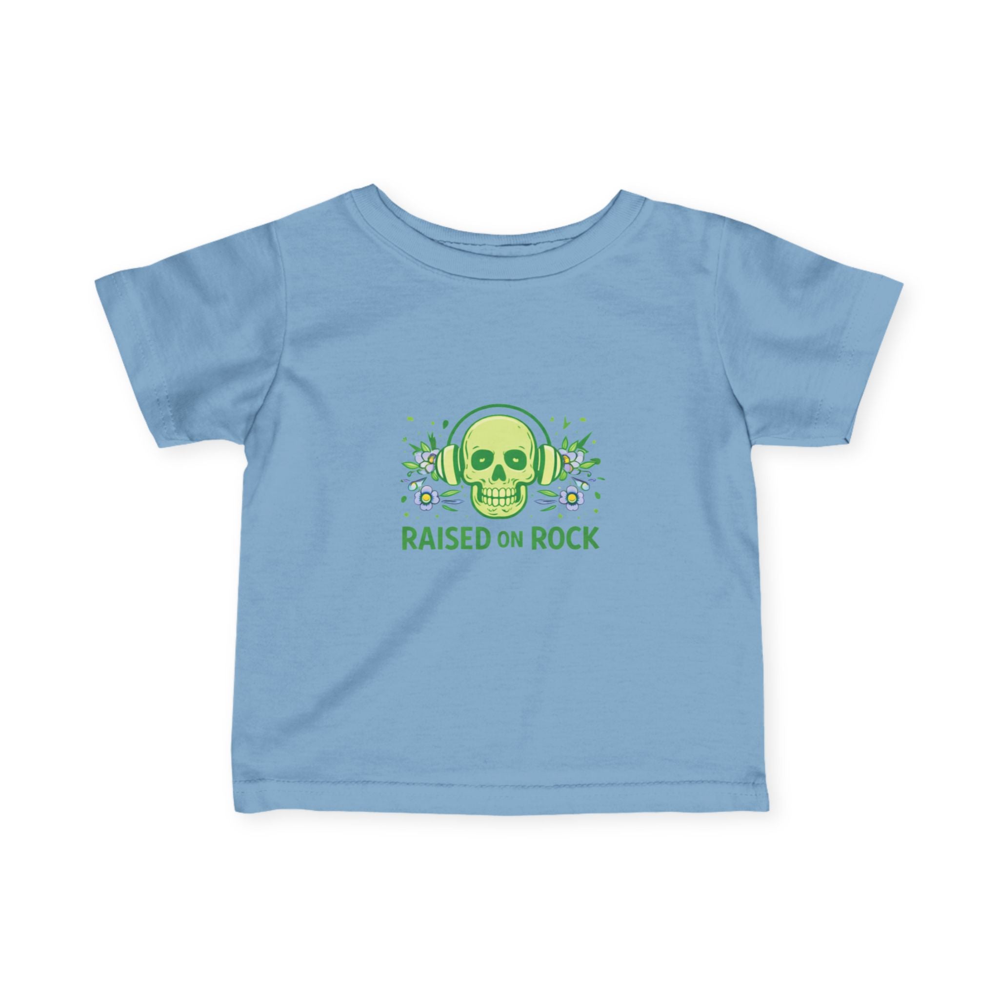 Infant Tee — "Raised on Rock" Neon Skull Baby Shirt