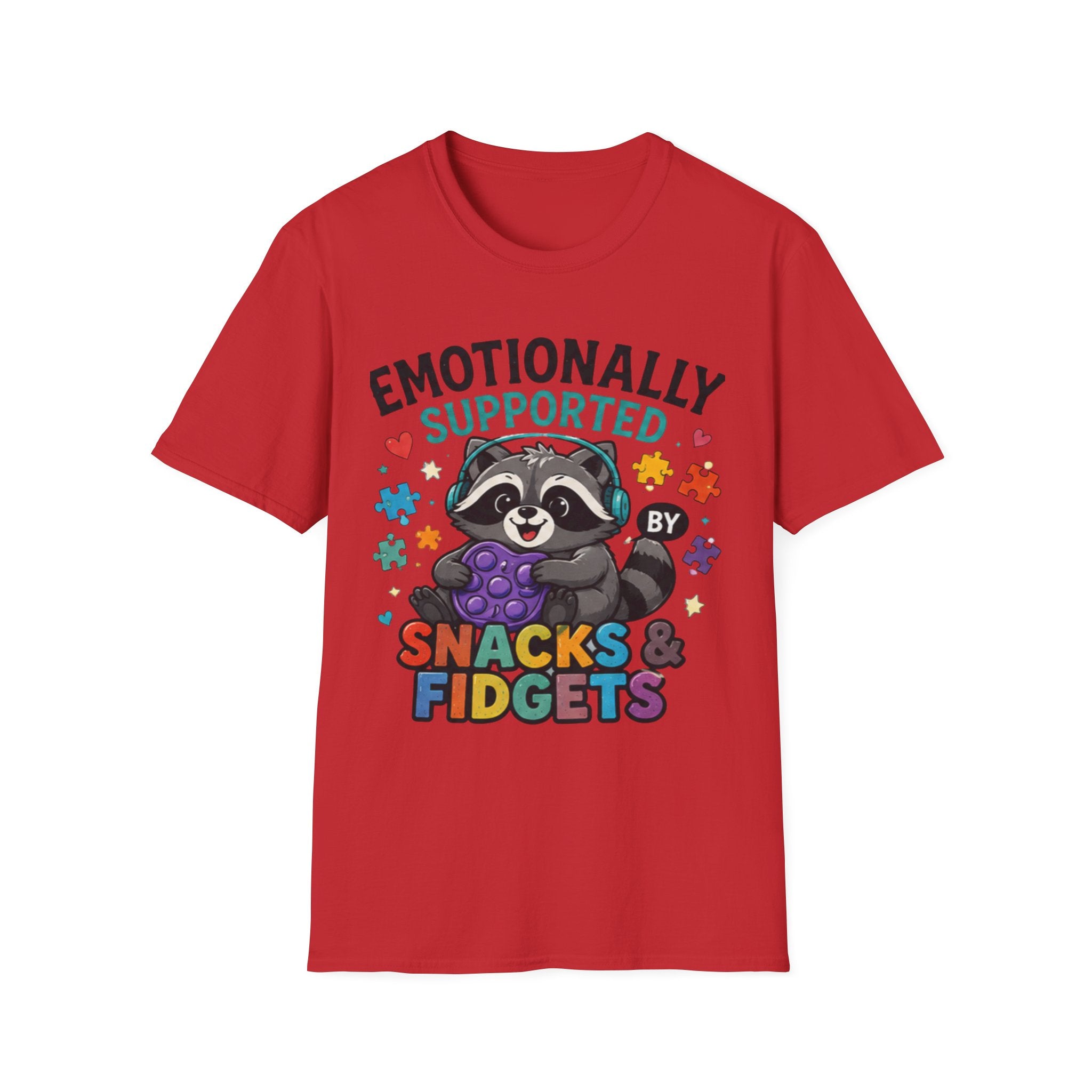 Emotionally Supported by Snacks & Fidgets" Cute Raccoon Graphic