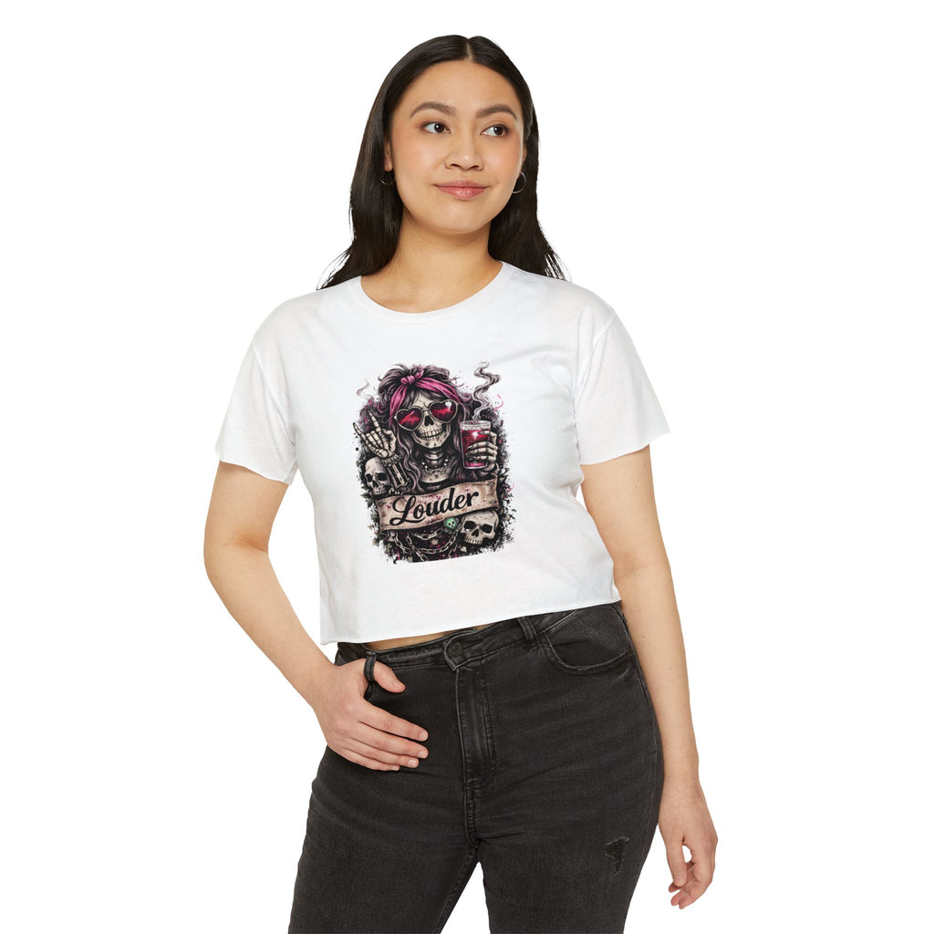 Louder Skull Crop Top — Women's Festival Graphic Tee