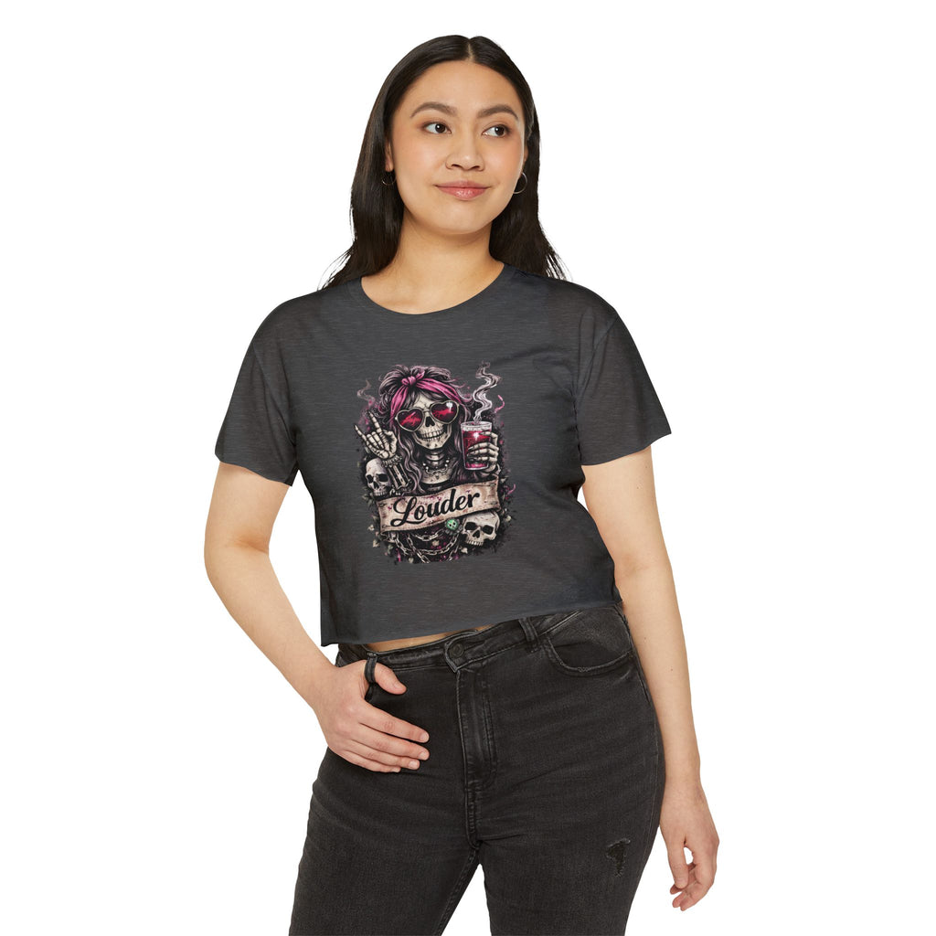 Louder Skull Crop Top — Women's Festival Graphic Tee