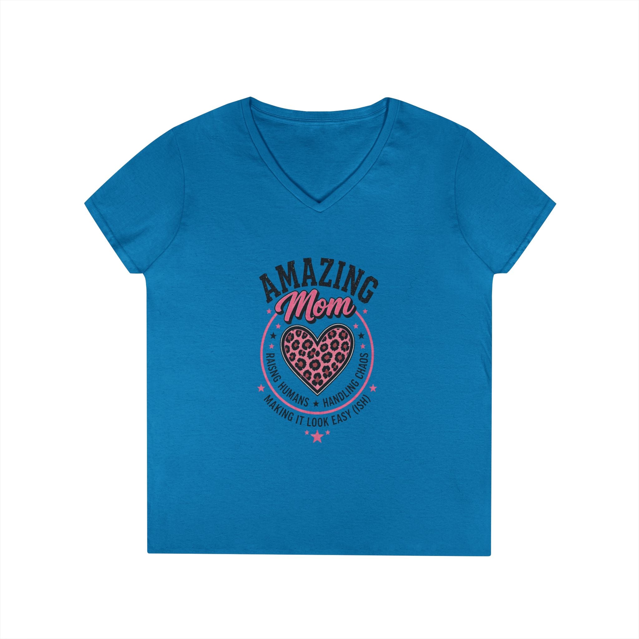 Amazing Mom V-Neck Tee — "Amazing Mom" Heart Graphic Mother's Day Shirt