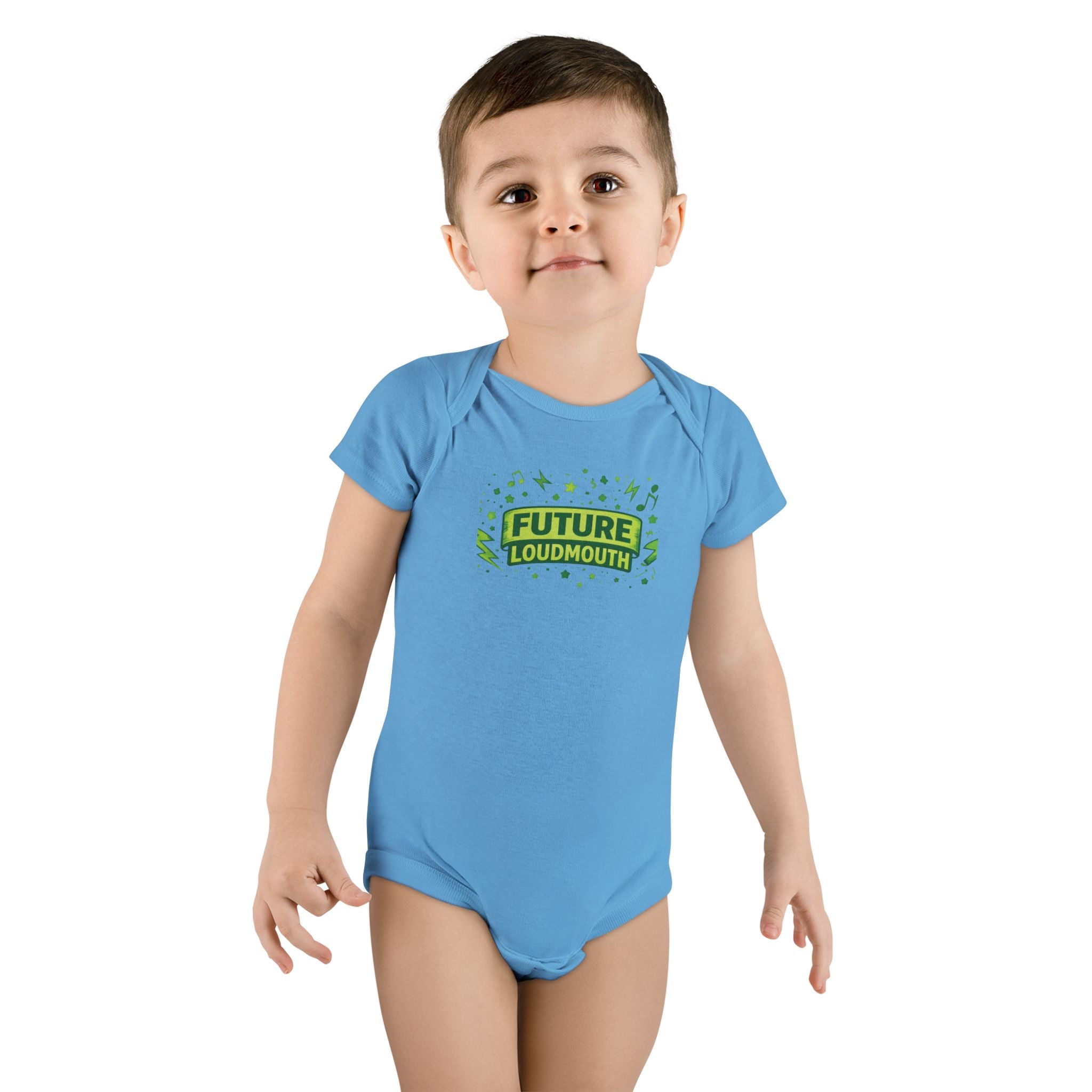 Future Loudmouth Baby Onesie – Funny Green Graphic Infant Bodysuit