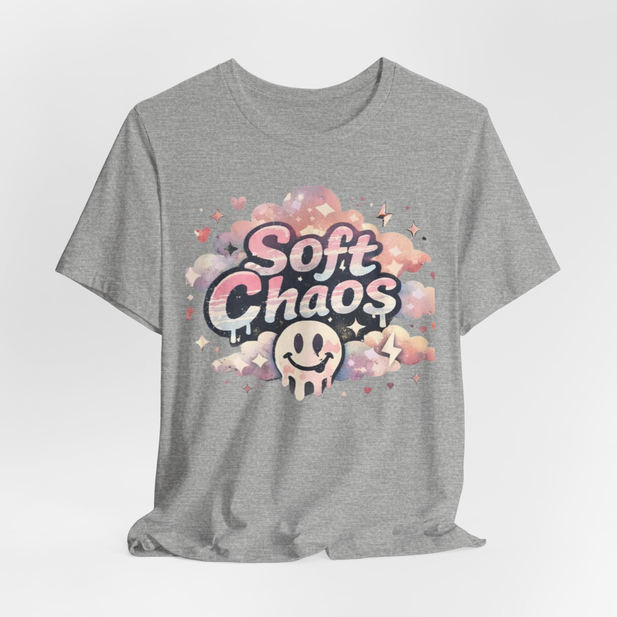 Soft Chaos Graphic Tee — Cute Pastel Cloud Smiley Shirt