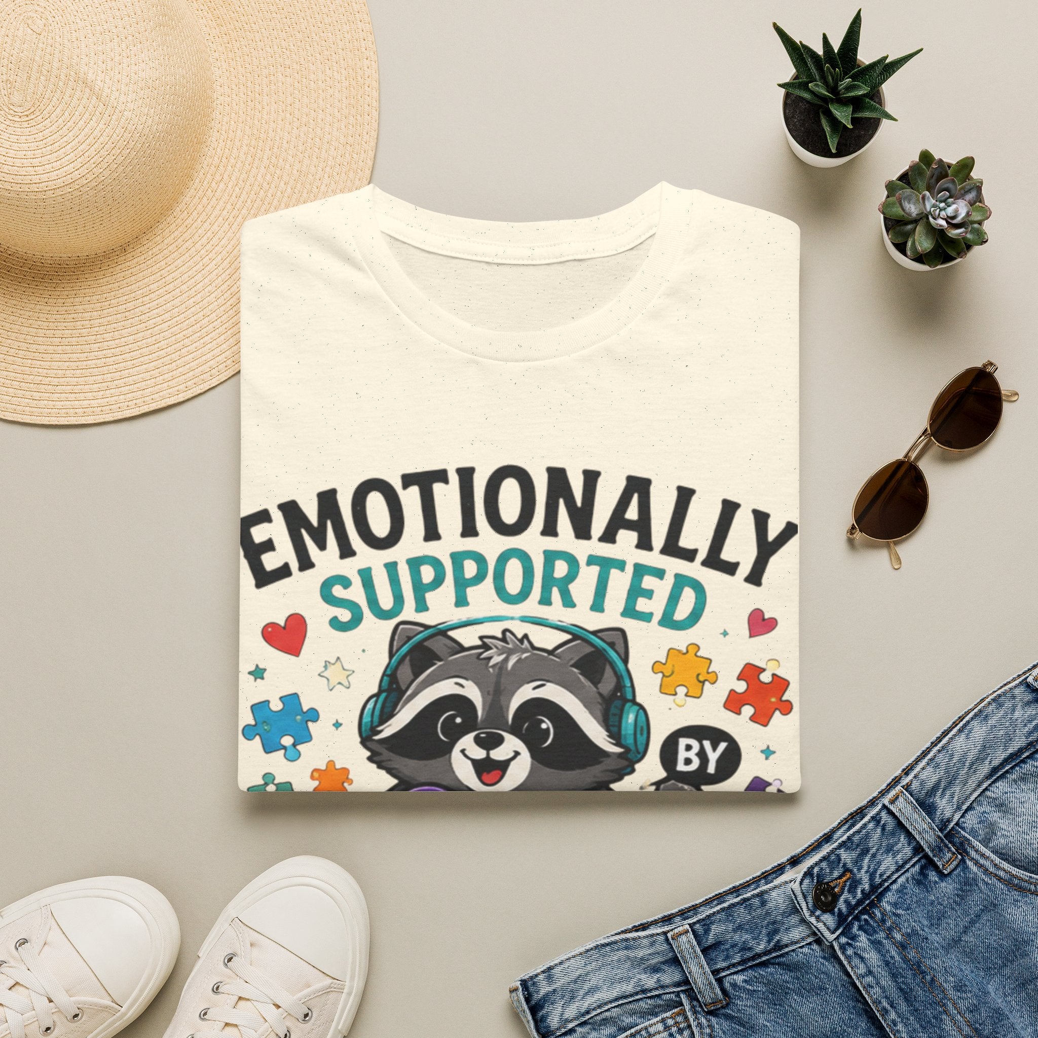 Emotionally Supported by Snacks & Fidgets" Cute Raccoon Graphic