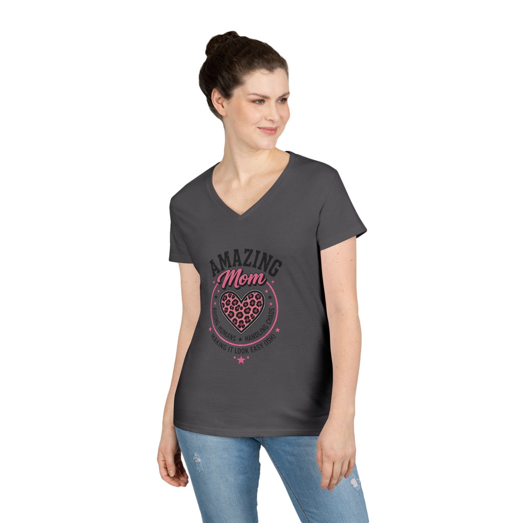 Amazing Mom V-Neck Tee — "Amazing Mom" Heart Graphic Mother's Day Shirt