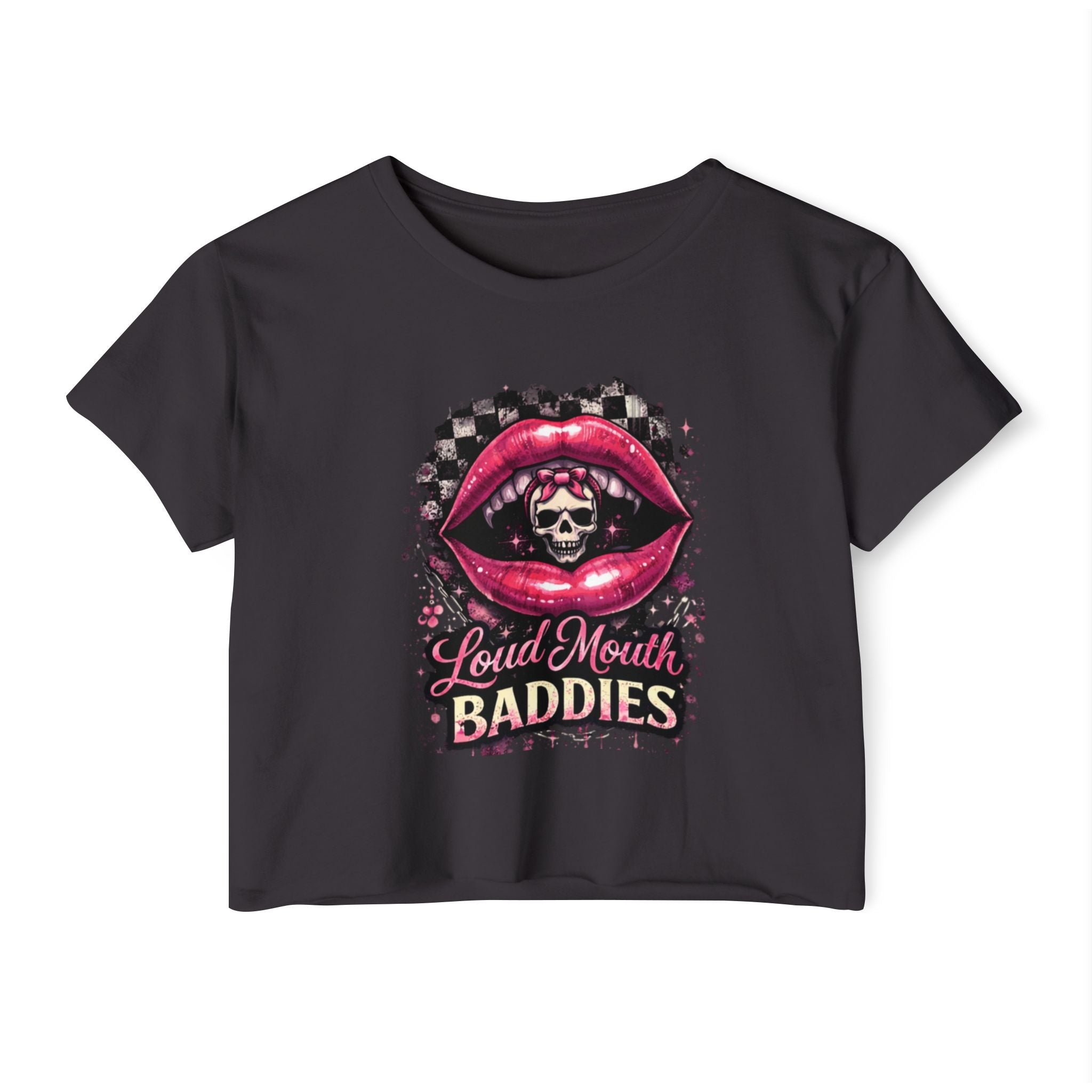 Loud Mouth Baddies Crop Top — Women's Festival Skull Lips Graphic Tee