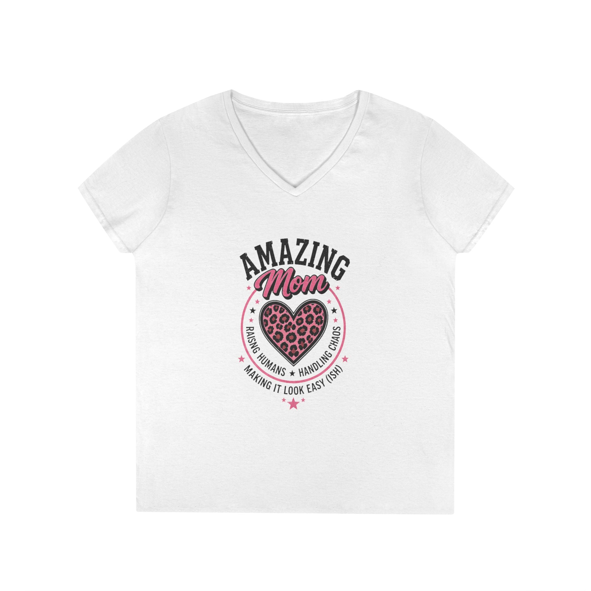 Amazing Mom V-Neck Tee — "Amazing Mom" Heart Graphic Mother's Day Shirt