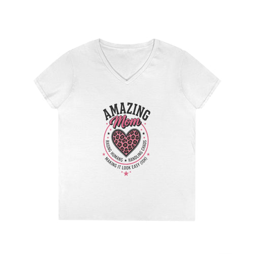 Amazing Mom V-Neck Tee — "Amazing Mom" Heart Graphic Mother's Day Shirt