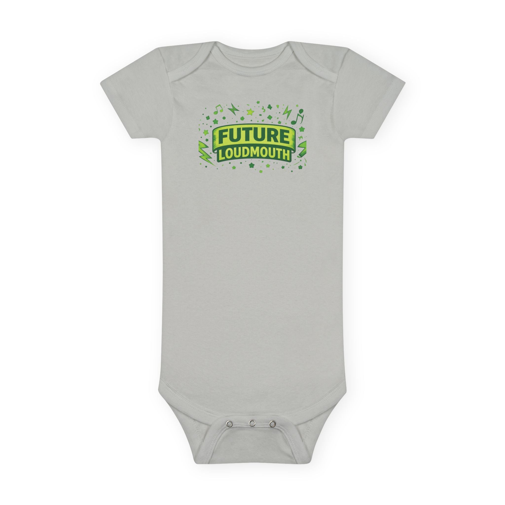 Future Loudmouth Baby Onesie – Funny Green Graphic Infant Bodysuit