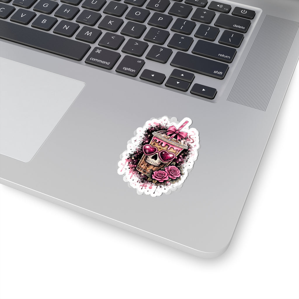 Pink Skull Drink Sticker — Gothic Cute Kiss-Cut Decal for Laptops & Water Bottles