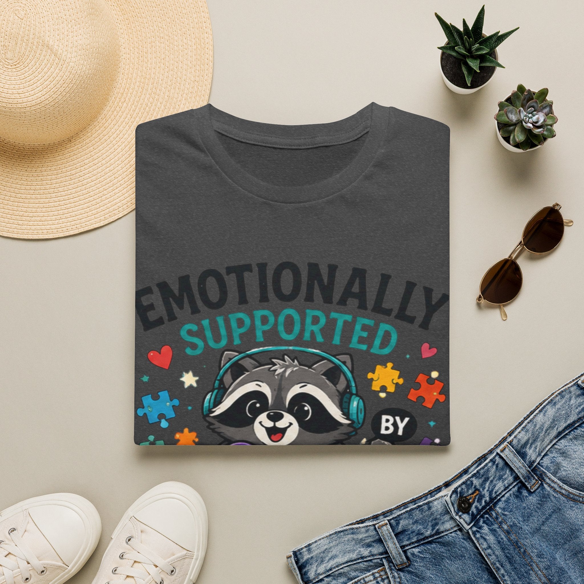 Emotionally Supported by Snacks & Fidgets" Cute Raccoon Graphic