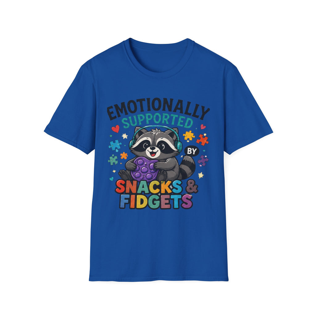 Emotionally Supported by Snacks & Fidgets" Cute Raccoon Graphic
