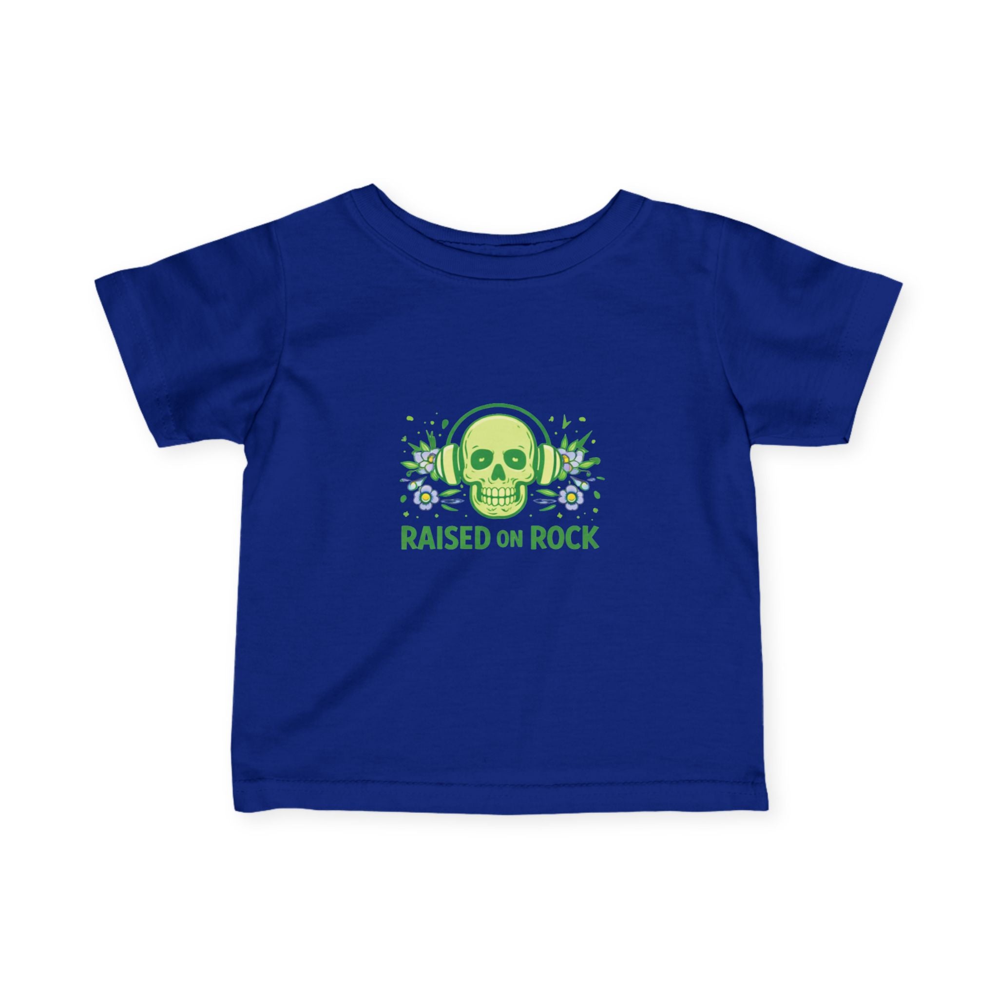 Infant Tee — "Raised on Rock" Neon Skull Baby Shirt