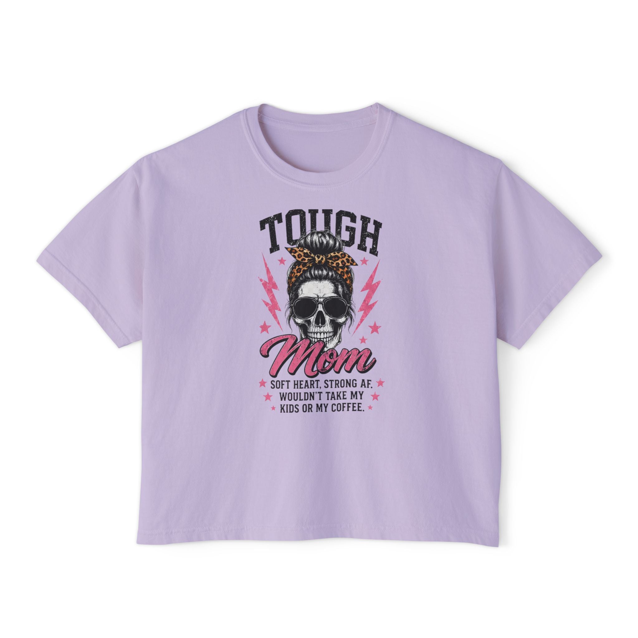 Tough Mom Boxy Tee — Skull Graphic "Tough Mom" Crop T-Shirt
