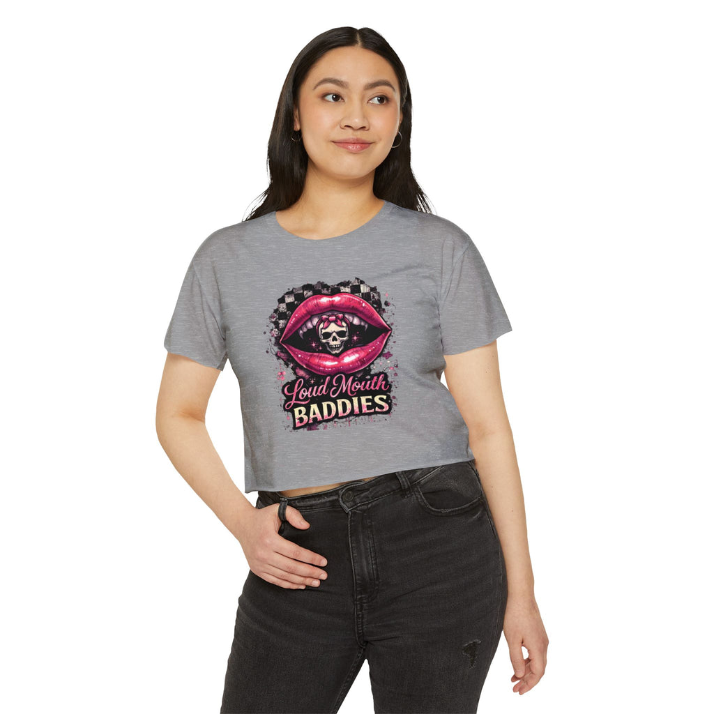 Loud Mouth Baddies Crop Top — Women's Festival Skull Lips Graphic Tee