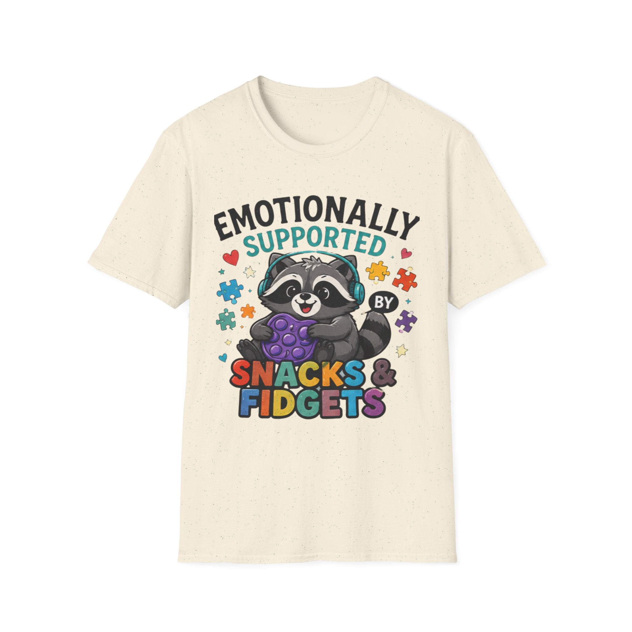 Emotionally Supported by Snacks & Fidgets" Cute Raccoon Graphic