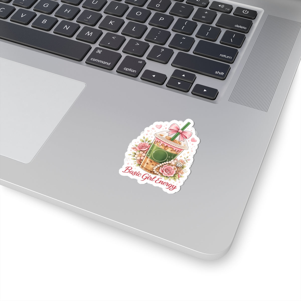 Boba Tea 'Basic Girl Energy' Kiss-Cut Sticker — Cute Floral Bubble Tea Laptop Decal