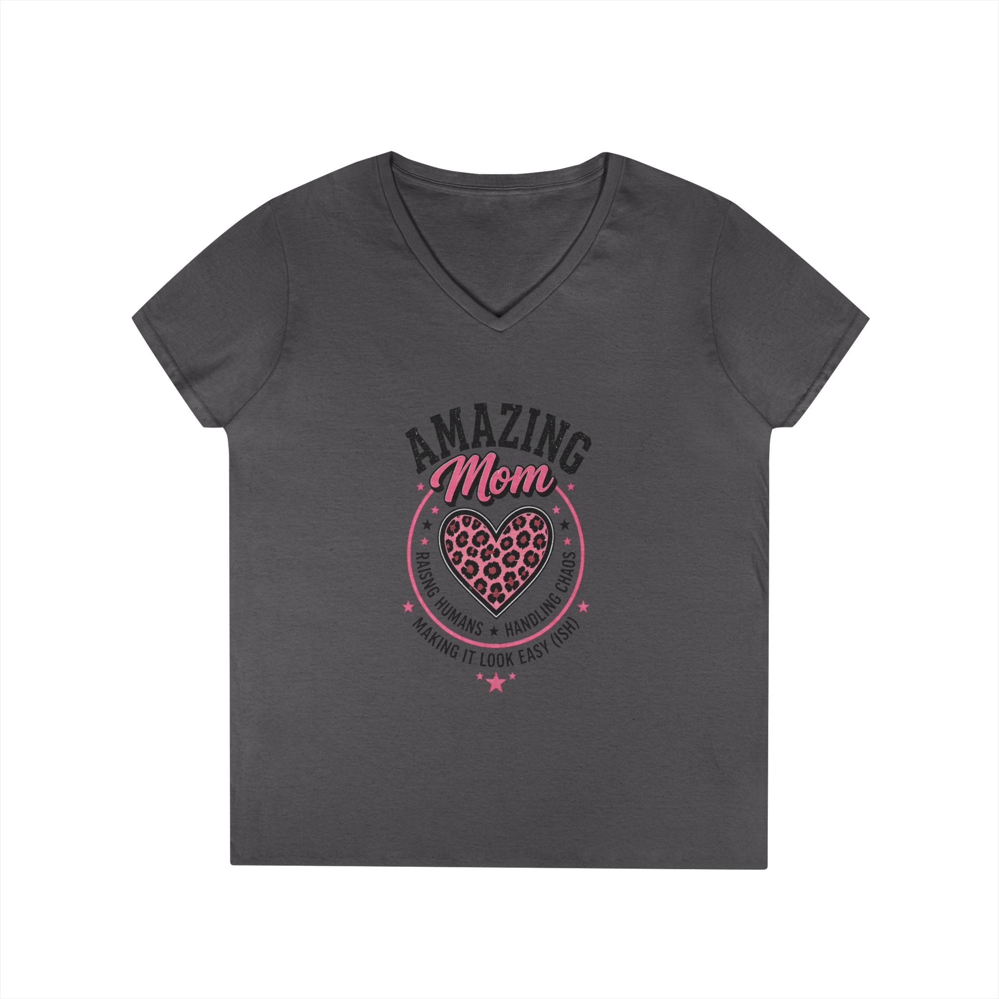 Amazing Mom V-Neck Tee — "Amazing Mom" Heart Graphic Mother's Day Shirt