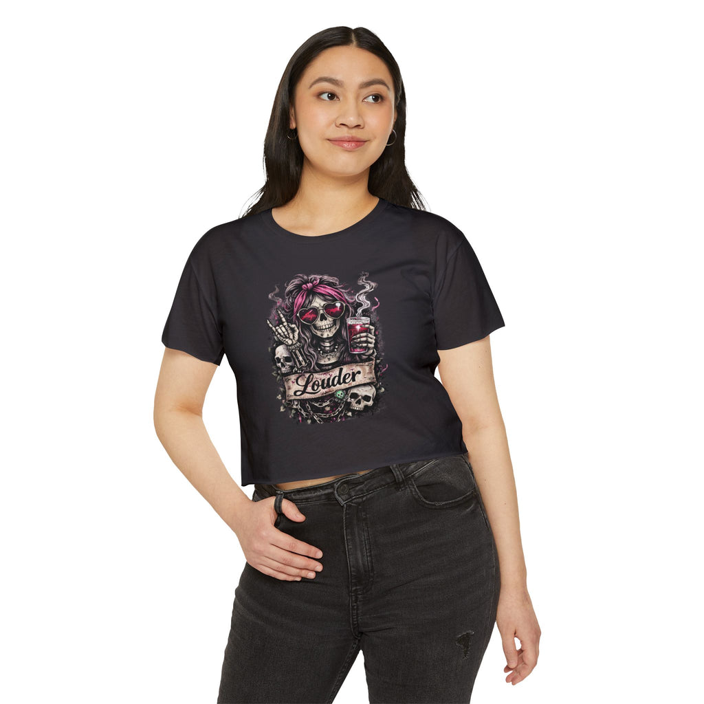 Louder Skull Crop Top — Women's Festival Graphic Tee