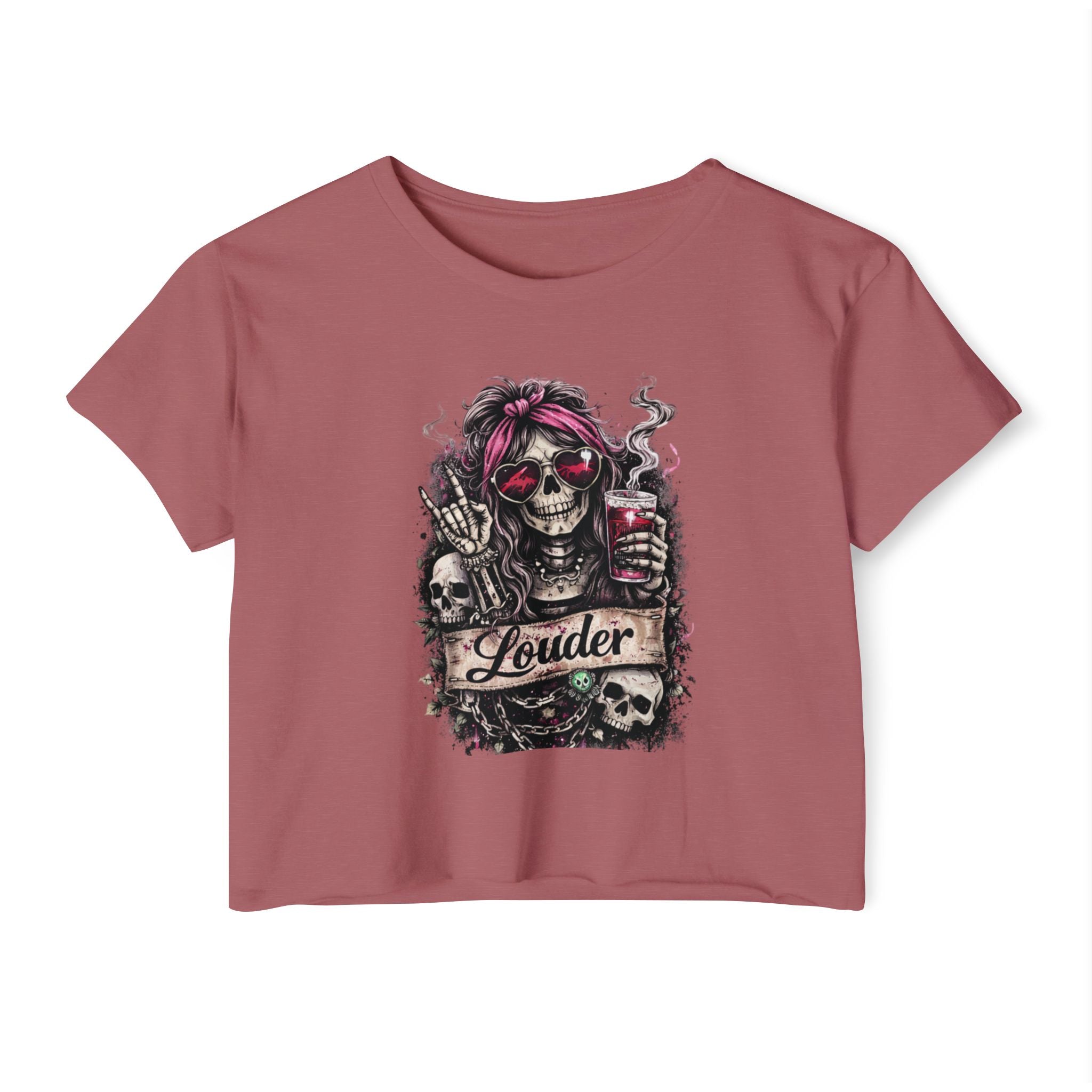 Louder Skull Crop Top — Women's Festival Graphic Tee