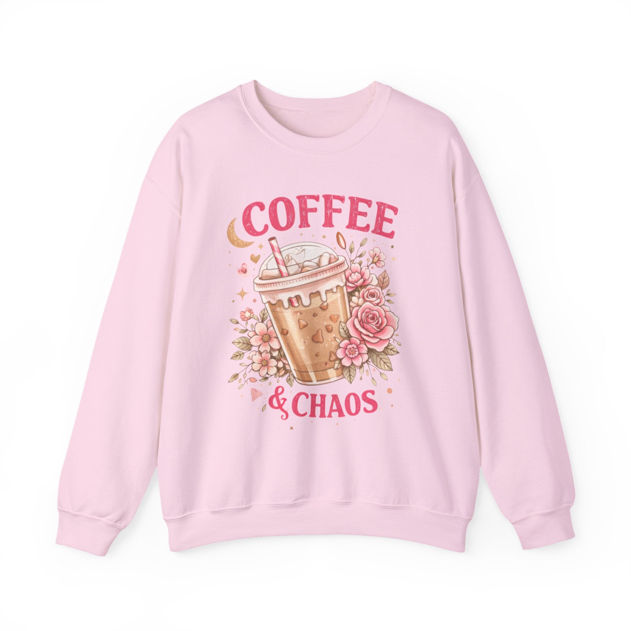 Coffee & Chaos Sweatshirt — Cute Floral Iced Coffee Graphic Crewneck