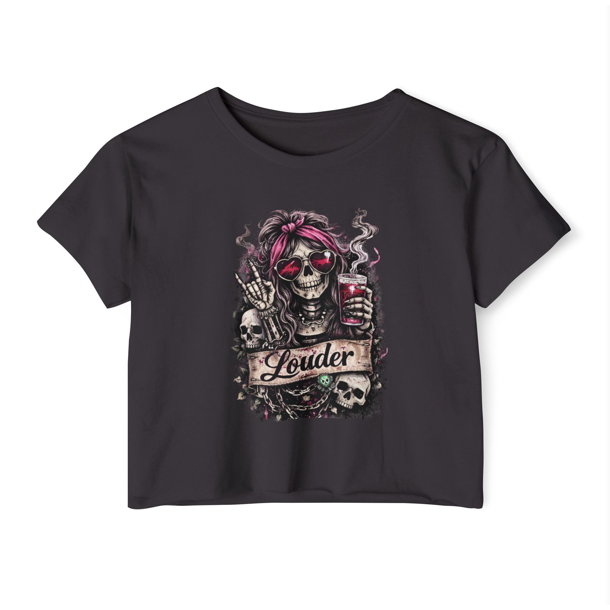 Louder Skull Crop Top — Women's Festival Graphic Tee