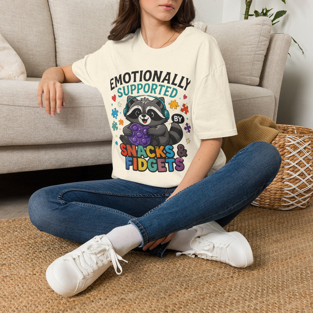 Emotionally Supported by Snacks & Fidgets" Cute Raccoon Graphic