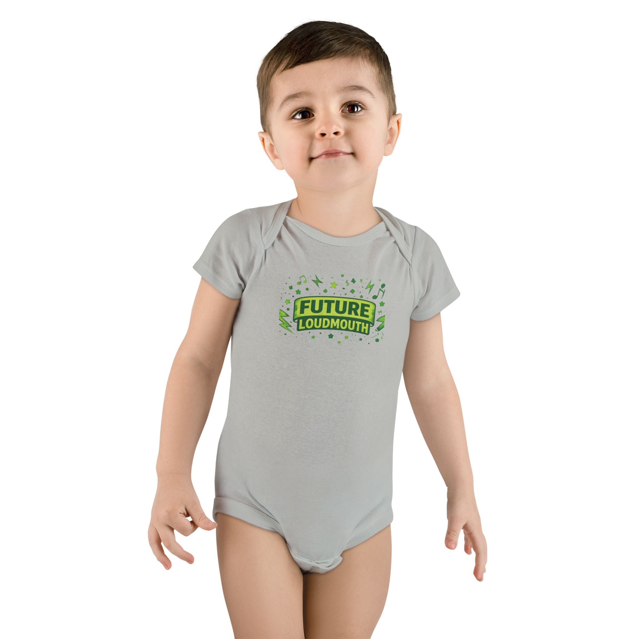 Future Loudmouth Baby Onesie – Funny Green Graphic Infant Bodysuit