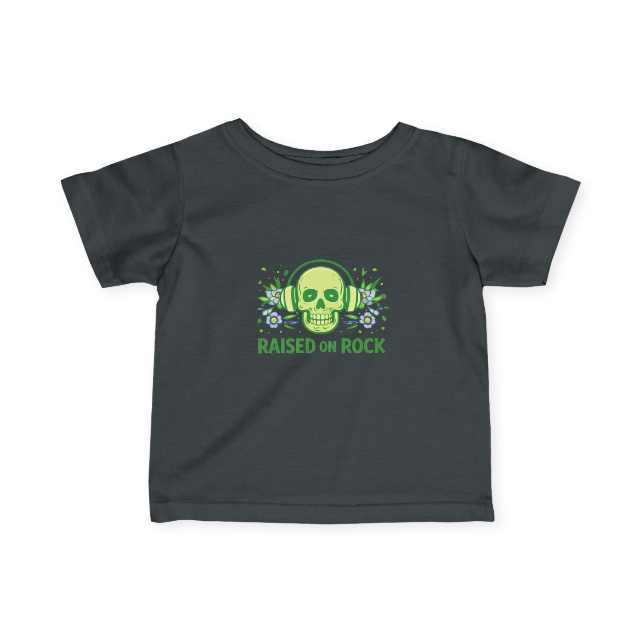 Infant Tee — "Raised on Rock" Neon Skull Baby Shirt