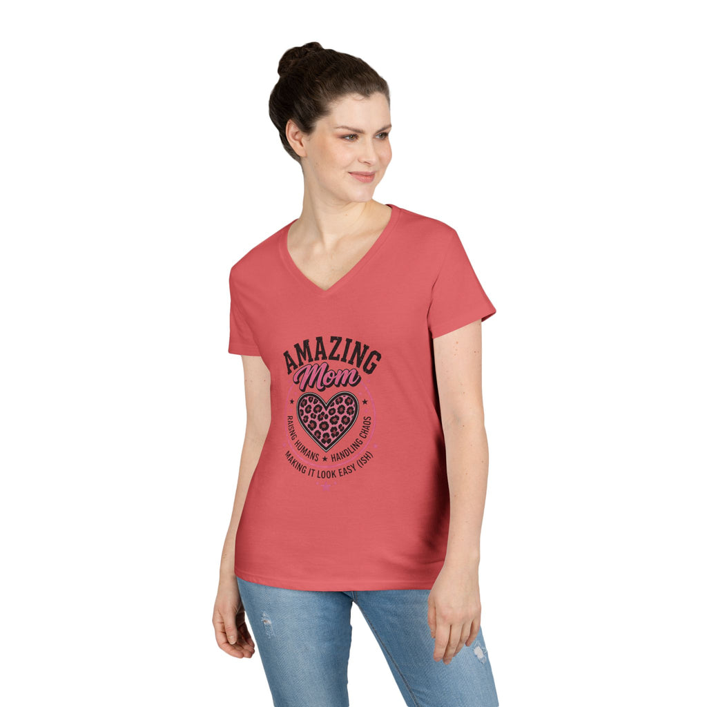 Amazing Mom V-Neck Tee — "Amazing Mom" Heart Graphic Mother's Day Shirt