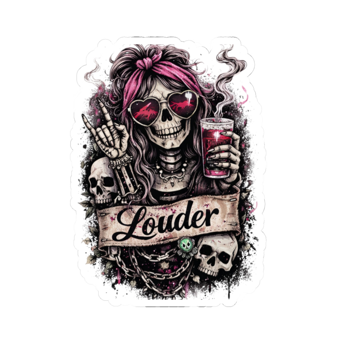 Louder Skull Sticker — Rock 'n' Roll Kiss-Cut Decal