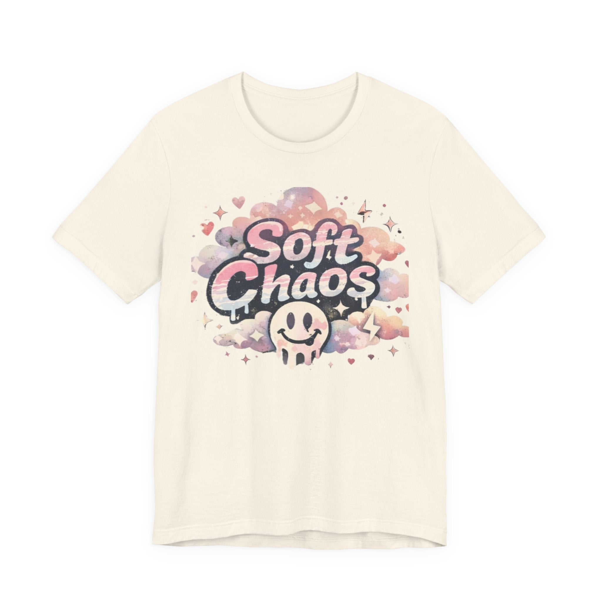 Soft Chaos Graphic Tee — Cute Pastel Cloud Smiley Shirt