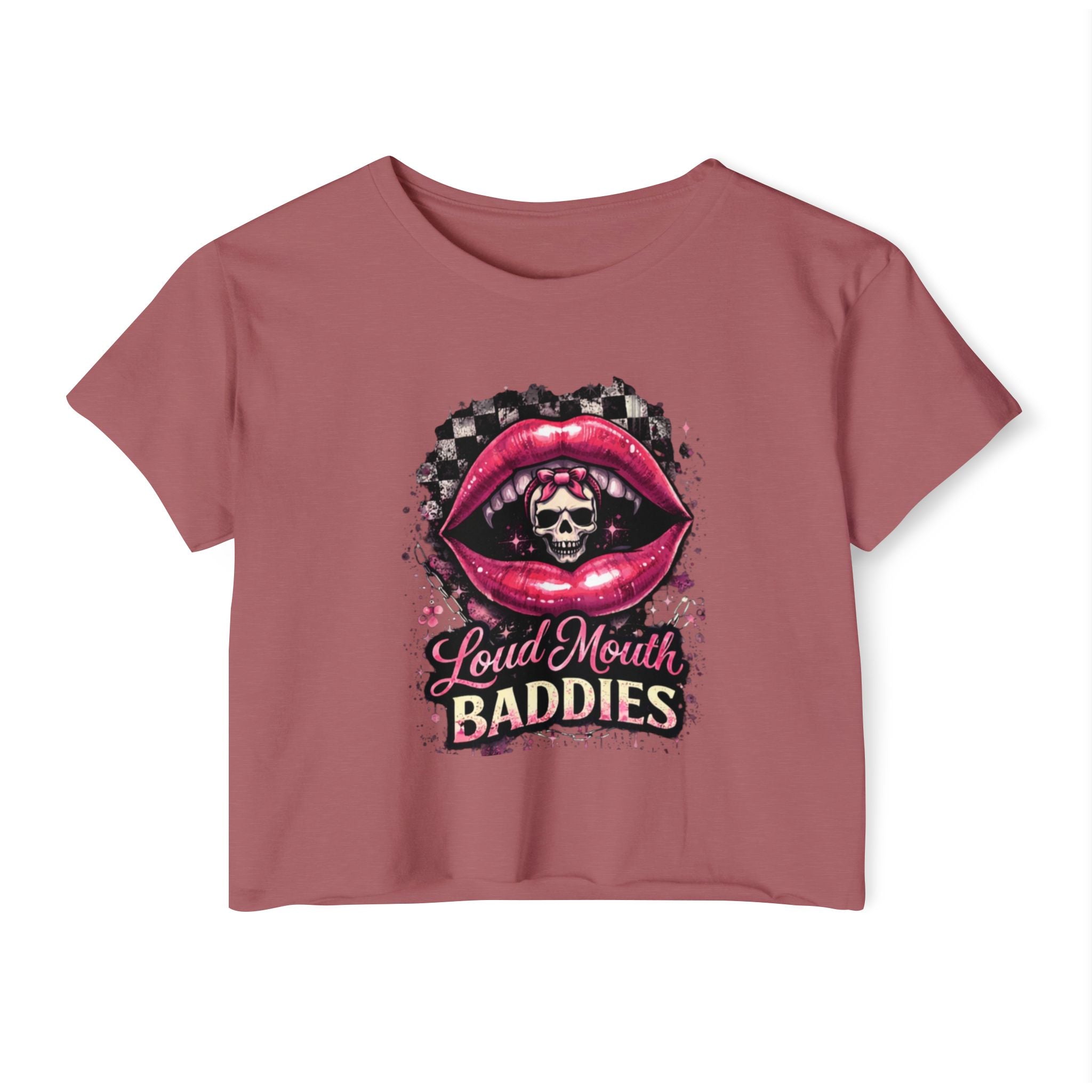 Loud Mouth Baddies Crop Top — Women's Festival Skull Lips Graphic Tee