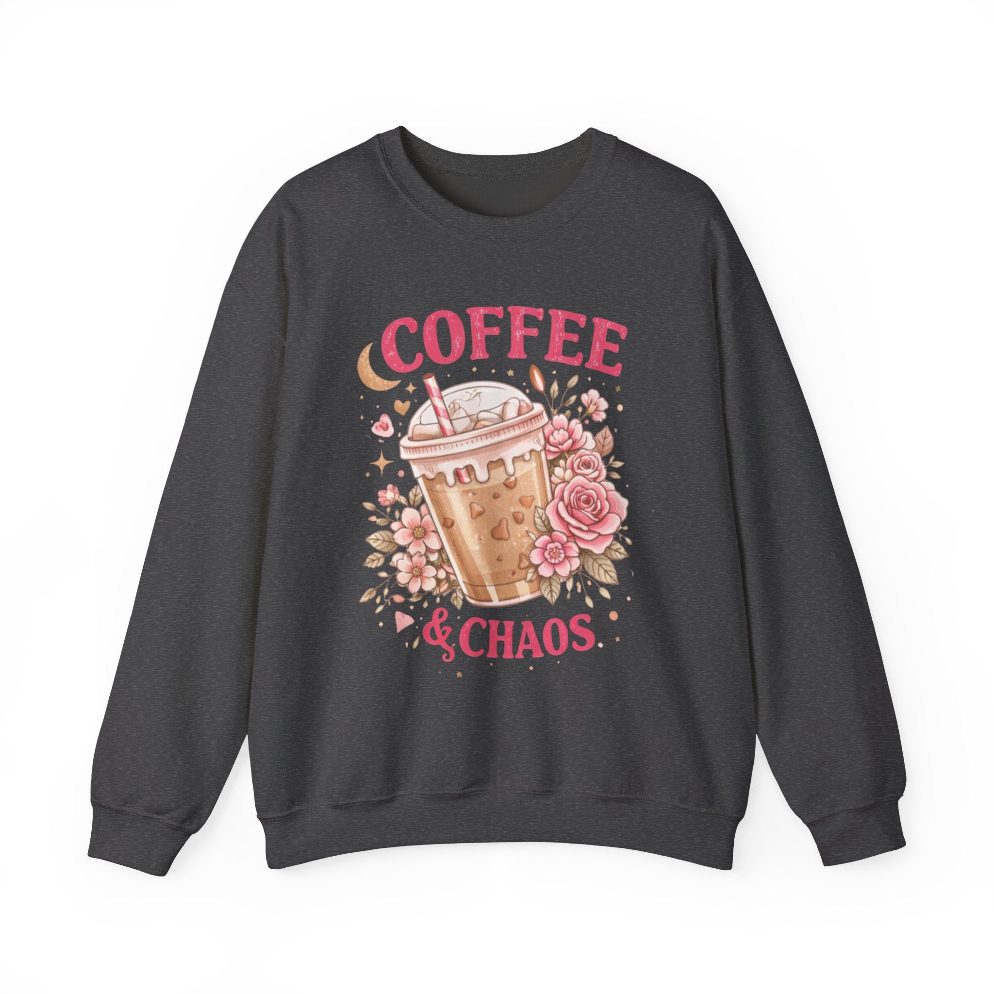 Coffee & Chaos Sweatshirt — Cute Floral Iced Coffee Graphic Crewneck